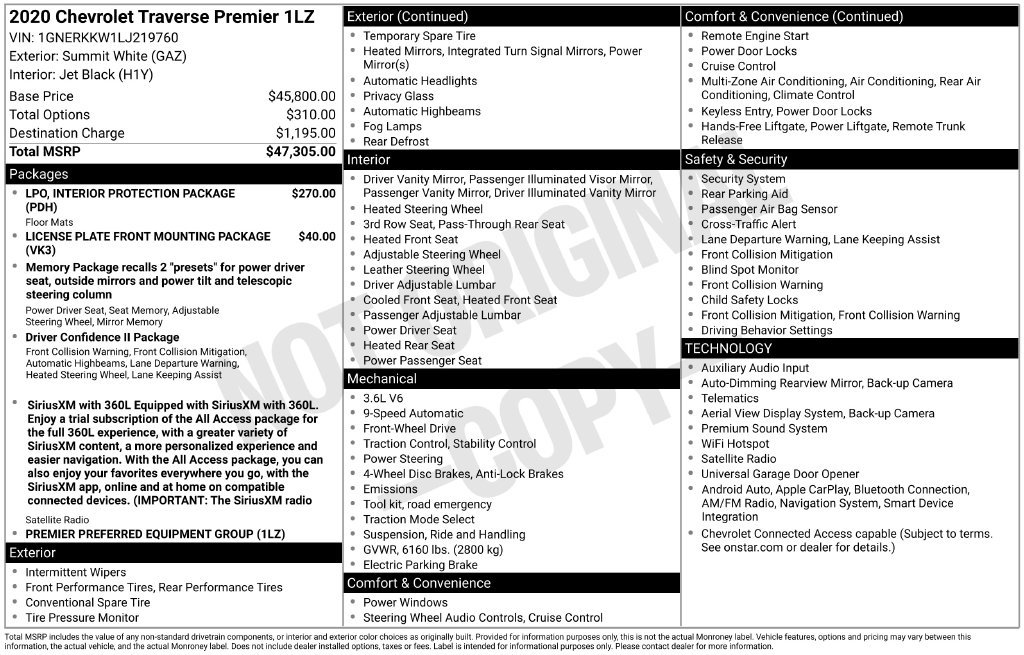 Used 2020 Chevrolet Traverse Premier FWD image 3