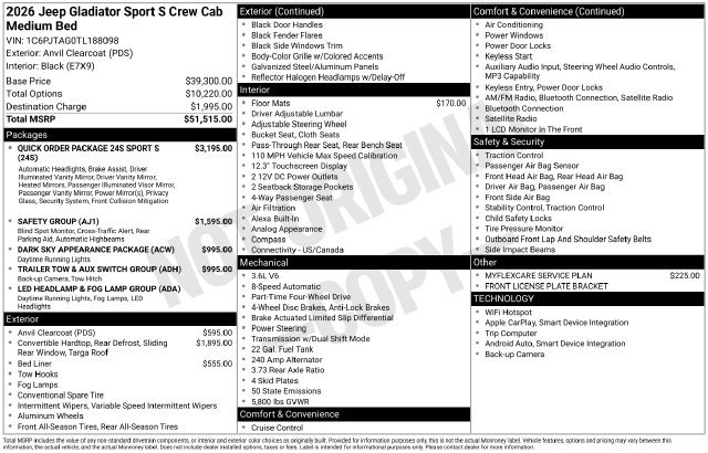 New 2026 Jeep Gladiator Sport AWD/4WD image 34