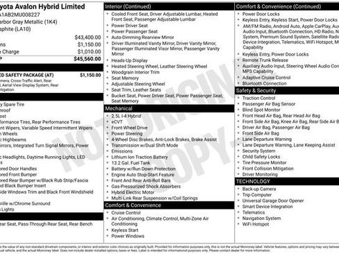 Used 2021 Toyota Avalon Limited w/ Advanced Safety Package FWD image 26