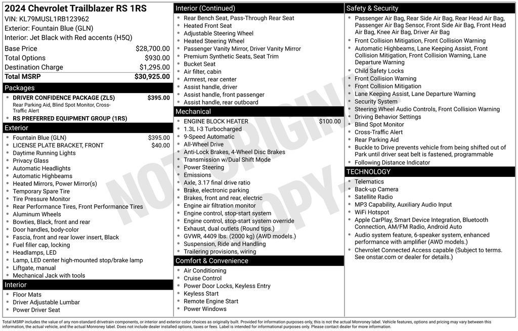 Used 2024 Chevrolet TrailBlazer RS w/ Driver Confidence Package AWD/4WD image 2