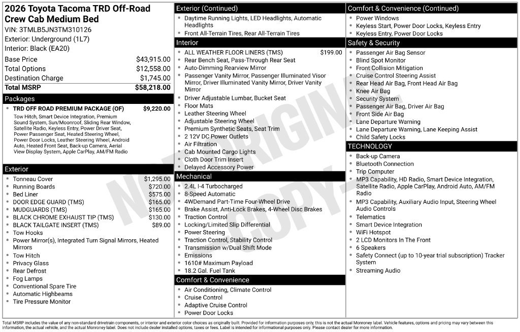 New 2026 Toyota Tacoma TRD Off-Road w/ TRD Off Road Premium Package AWD/4WD image 25