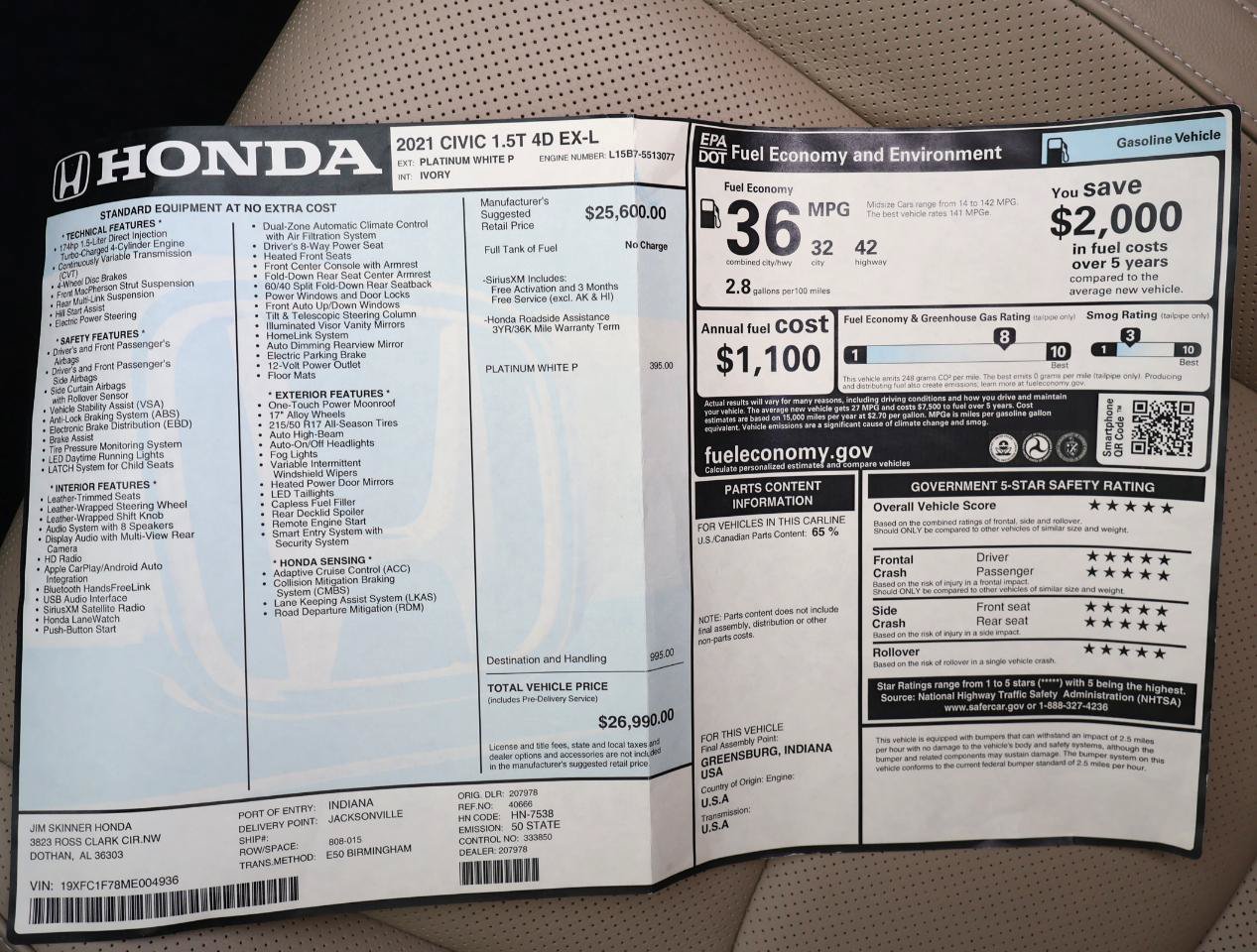 Used 2021 Honda Civic EX-L image 51