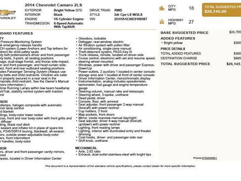 Used 2014 Chevrolet Camaro LS image 3