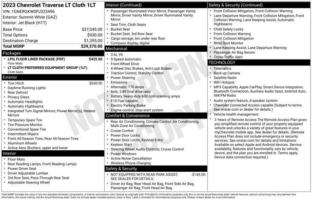 Certified 2023 Chevrolet Traverse LT w/ LPO, Floor Liner Package FWD image 4