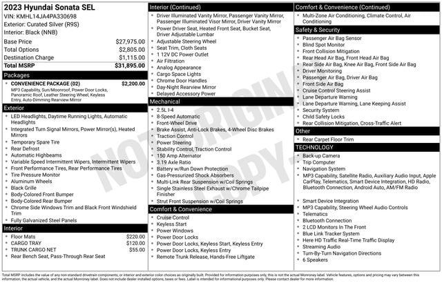 Used 2023 Hyundai Sonata SEL w/ Convenience Package FWD image 13