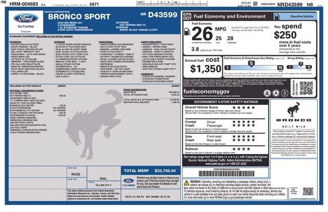 Used 2022 Ford Bronco Sport Big Bend w/ Convenience Package AWD/4WD image 35