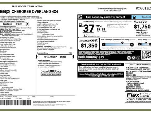 New 2026 Jeep Cherokee Overland AWD/4WD image 2