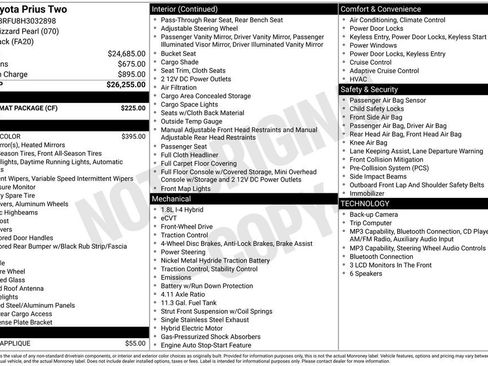 Used 2017 Toyota Prius Two w/ Carpet Mat Package FWD image 3