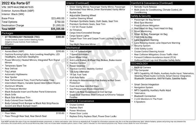 Used 2022 Kia Forte GT w/ GT Technology Package FWD image 36
