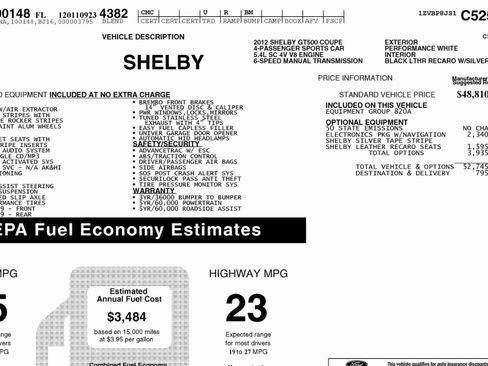 Used 2012 Ford Mustang Shelby GT500 w/ Electronics Pkg image 2