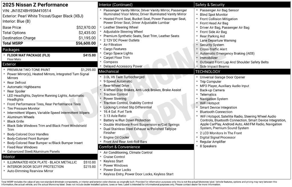Used 2025 Nissan Z Performance w/ Floor Mat Package RWD image 19