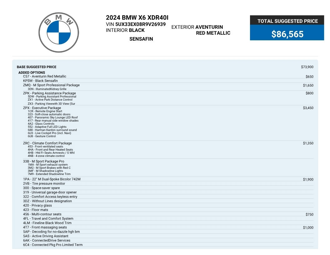 Used 2024 BMW X6 xDrive40i w/ Executive Package AWD/4WD image 84