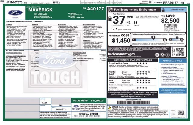 Certified 2024 Ford Maverick Lariat w/ Black Appearance Package FWD image 38
