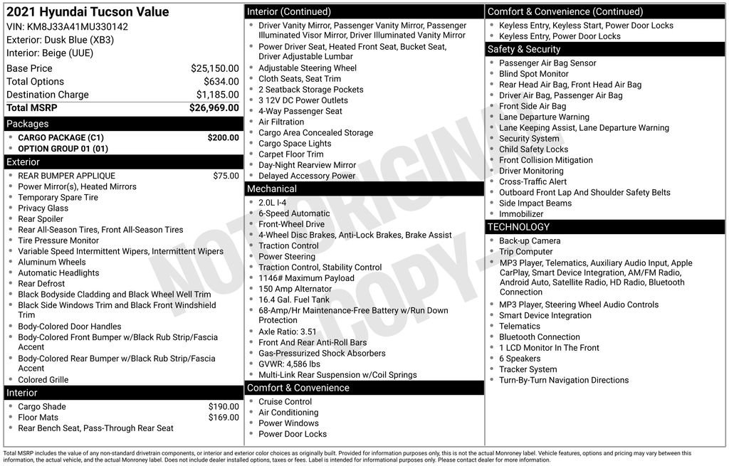 Used 2021 Hyundai Tucson Value w/ Cargo Package FWD image 8