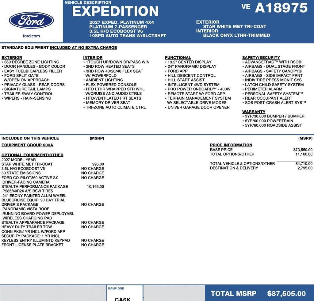 New 2027 Ford Expedition Platinum w/ Stealth Performance Package AWD/4WD image 2