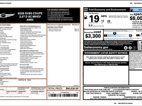 Certified 2026 Genesis GV80 3.5T e-SC AWD/4WD image 3
