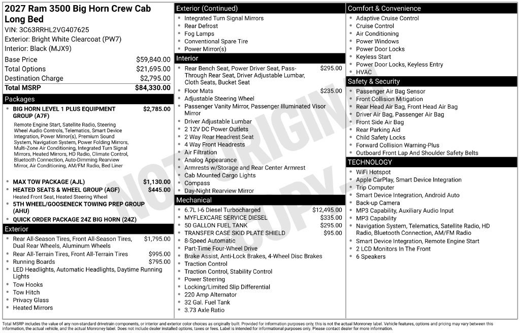 New 2027 RAM 3500 Big Horn AWD/4WD image 5