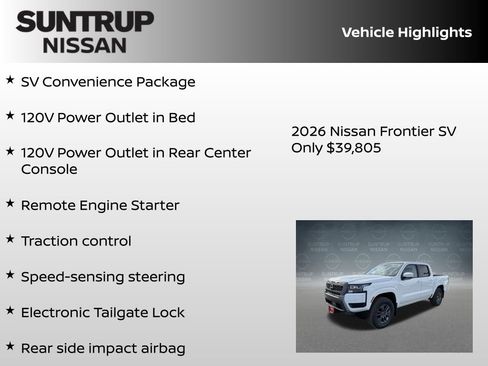 New 2026 Nissan Frontier SV w/ SV Convenience Package image 8