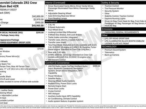 Used 2018 Chevrolet Colorado ZR2 w/ LPO, Door Decal Package image 5