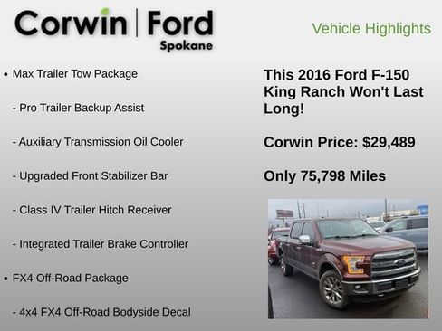 Used 2016 Ford F150 King Ranch w/ Equipment Group 601A Luxury image 6