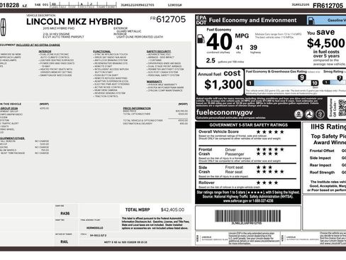 Used 2015 Lincoln MKZ Hybrid w/ Equipment Group 202A Reserve FWD image 13