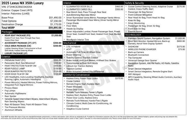 Certified 2025 Lexus NX 350h AWD w/ Rear Seat Package image 41