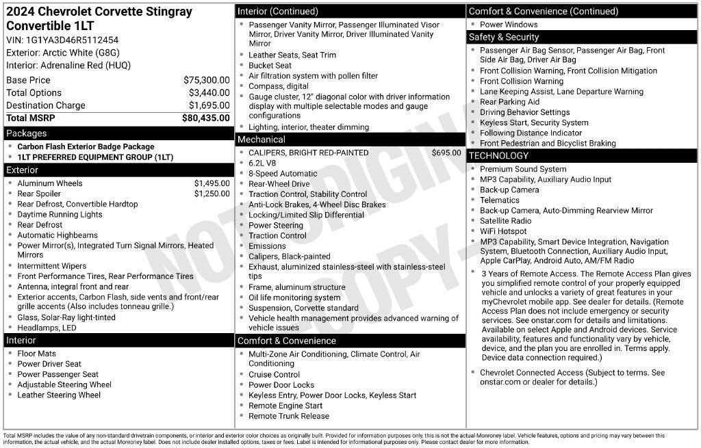 Used 2024 Chevrolet Corvette Stingray Convertible w/ 1LT RWD image 6