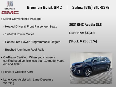 Certified 2021 GMC Acadia SLE w/ Driver Convenience Package AWD/4WD image 12