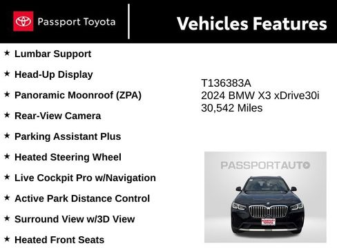 Used 2024 BMW X3 xDrive30i w/ Premium Package w/ZPA AWD/4WD image 11