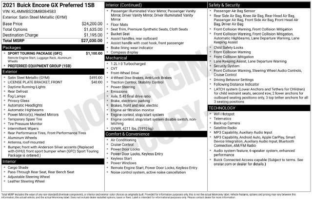 Used 2021 Buick Encore GX Preferred w/ Sport Touring Package FWD image 12