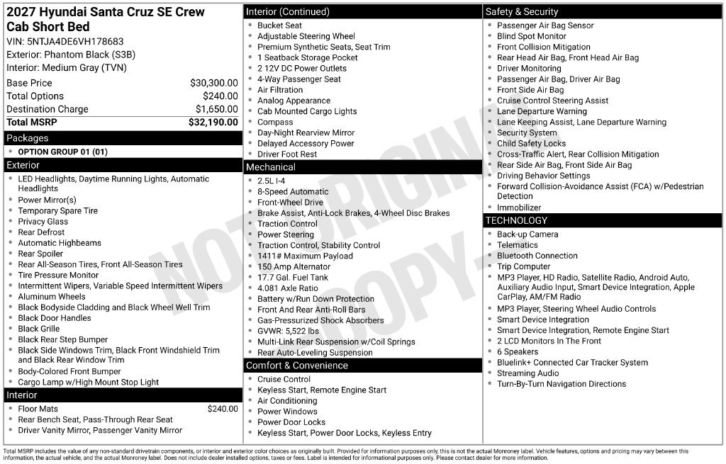 New 2027 Hyundai Santa Cruz SE FWD image 6