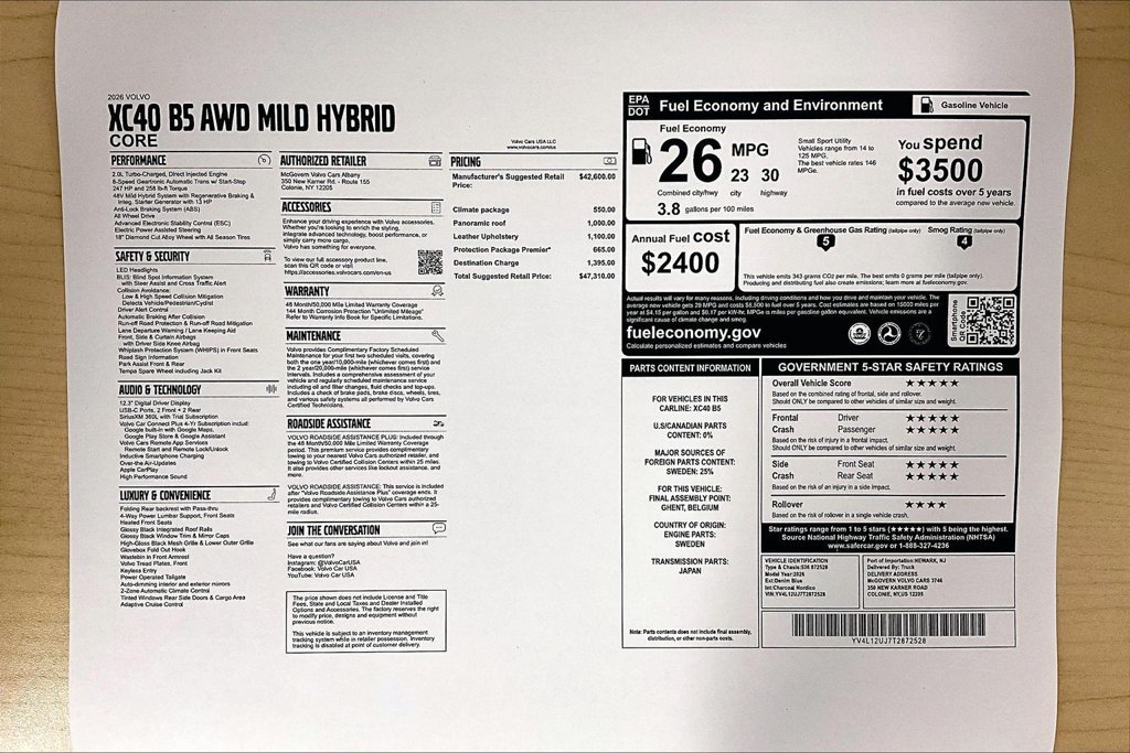 New 2026 Volvo XC40 B5 Core w/ Protection Package Premier AWD/4WD image 13