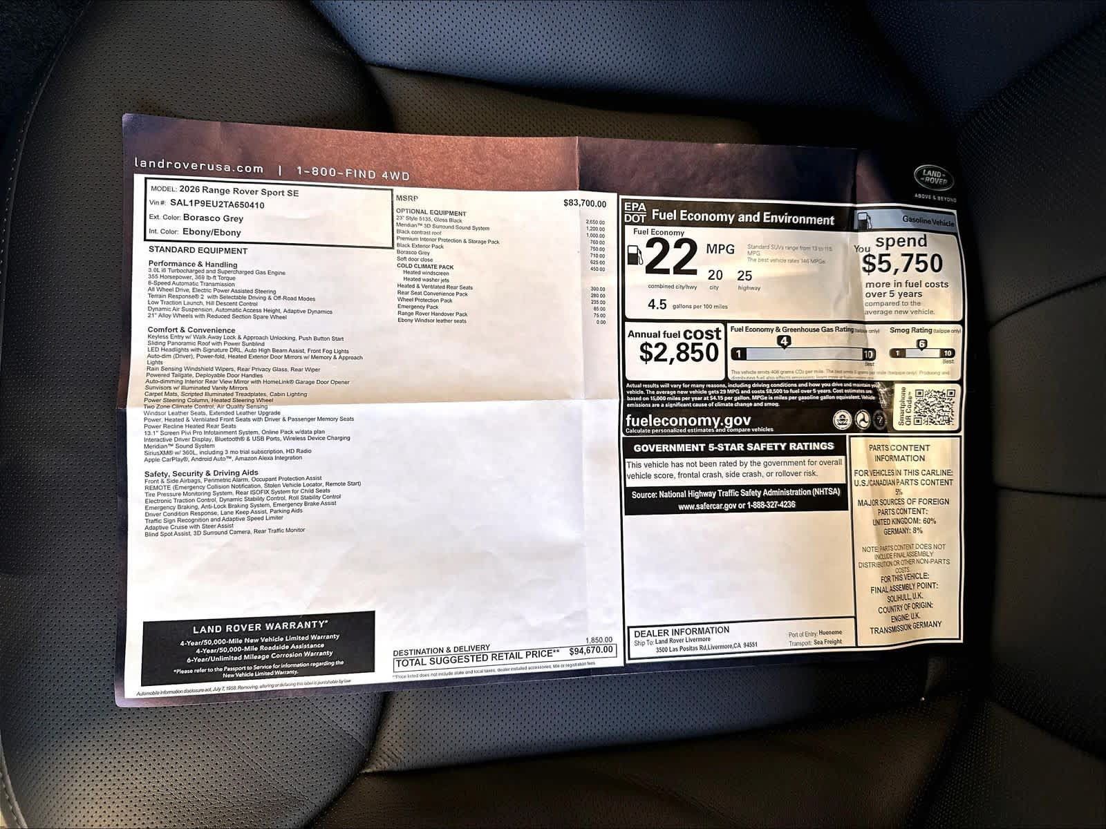 New 2026 Land Rover Range Rover Sport SE AWD/4WD image 36