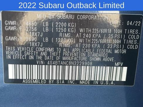 Used 2022 Subaru Outback Limited AWD/4WD image 23