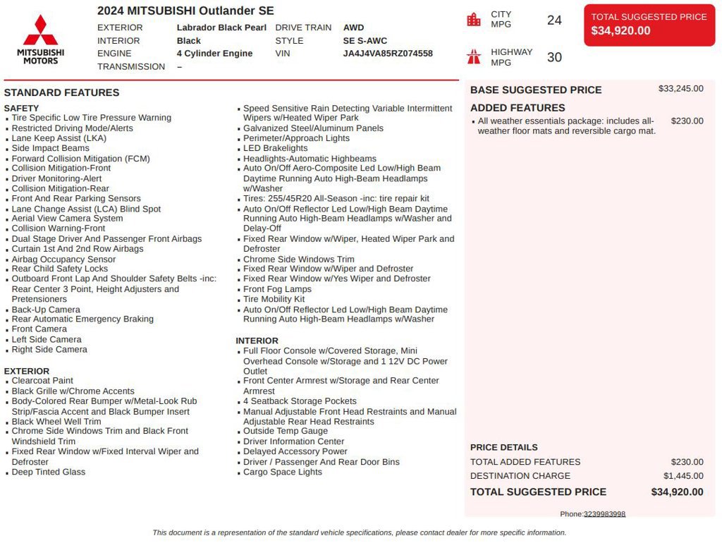 Used 2024 Mitsubishi Outlander SE AWD/4WD image 4