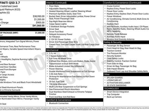 Used 2015 INFINITI Q50 Base w/ Moonroof Package image 5