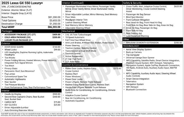 Used 2025 Lexus GX 550 w/ Accessory Package (2T) AWD/4WD image 13