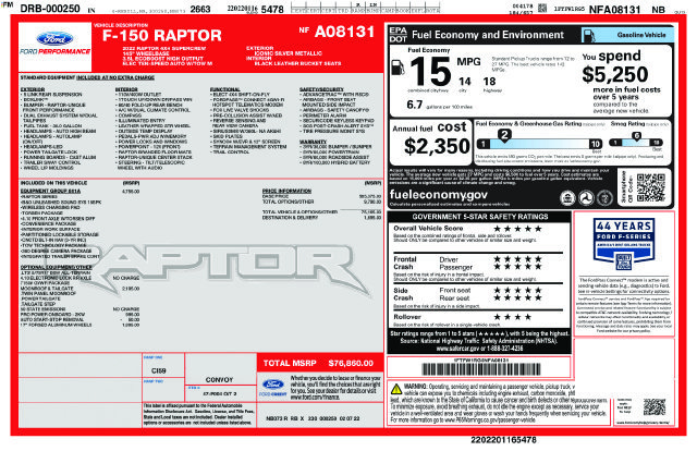 Used 2022 Ford F150 Raptor w/ Equipment Group 801A High AWD/4WD image 5