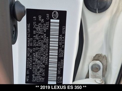 Used 2019 Lexus ES 350 w/ Premium Package FWD image 29