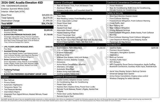 Used 2026 GMC Acadia Elevation w/ Black Edition AWD/4WD image 20