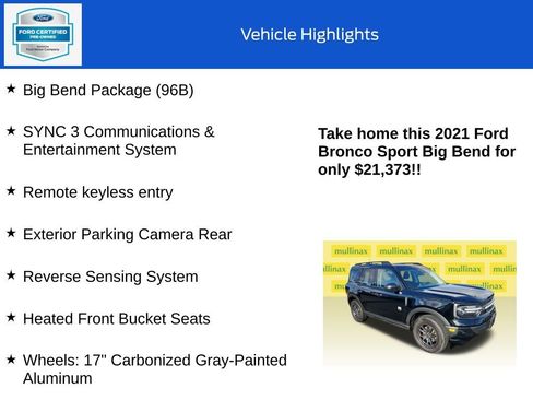 Certified 2021 Ford Bronco Sport Big Bend w/ Big Bend Package (96B) image 18