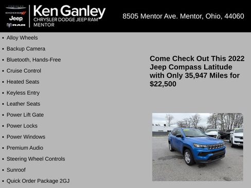 Used 2022 Jeep Compass Latitude w/ Sun and Sound Group AWD/4WD image 5