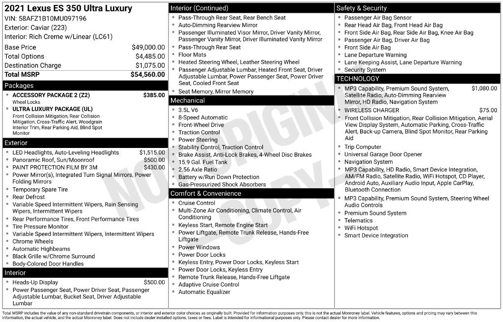 Used 2021 Lexus ES 350 Ultra Luxury w/ Accessory Package 2 FWD image 41