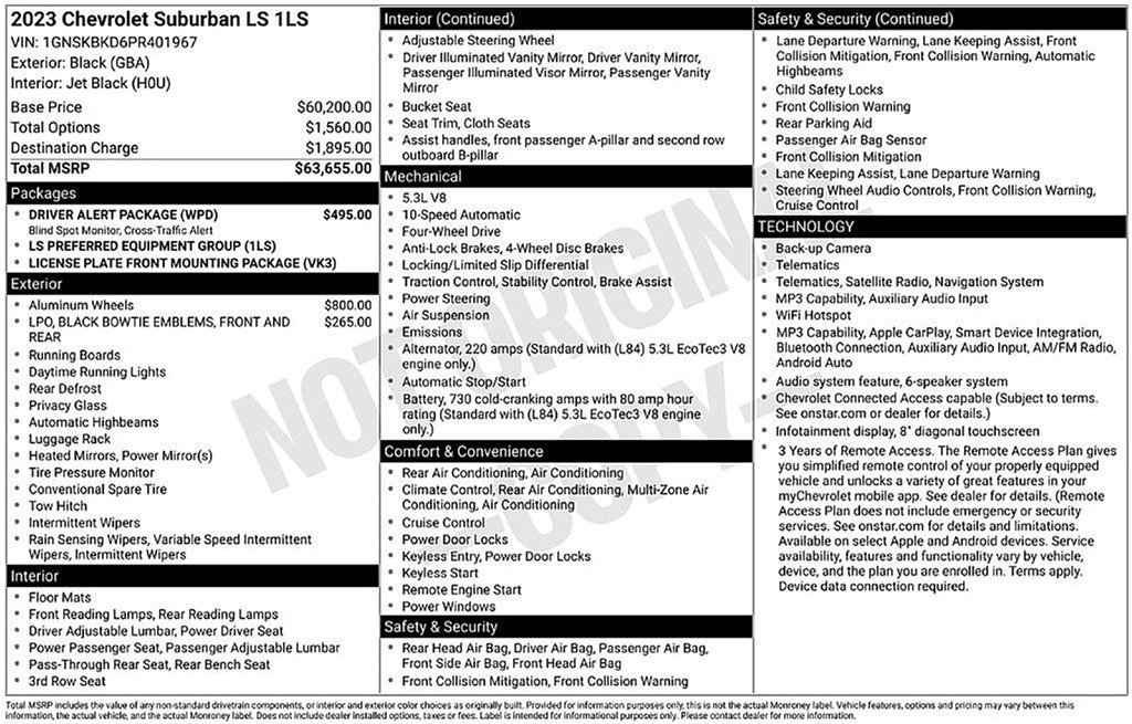Used 2023 Chevrolet Suburban LS w/ Driver Alert Package AWD/4WD image 89