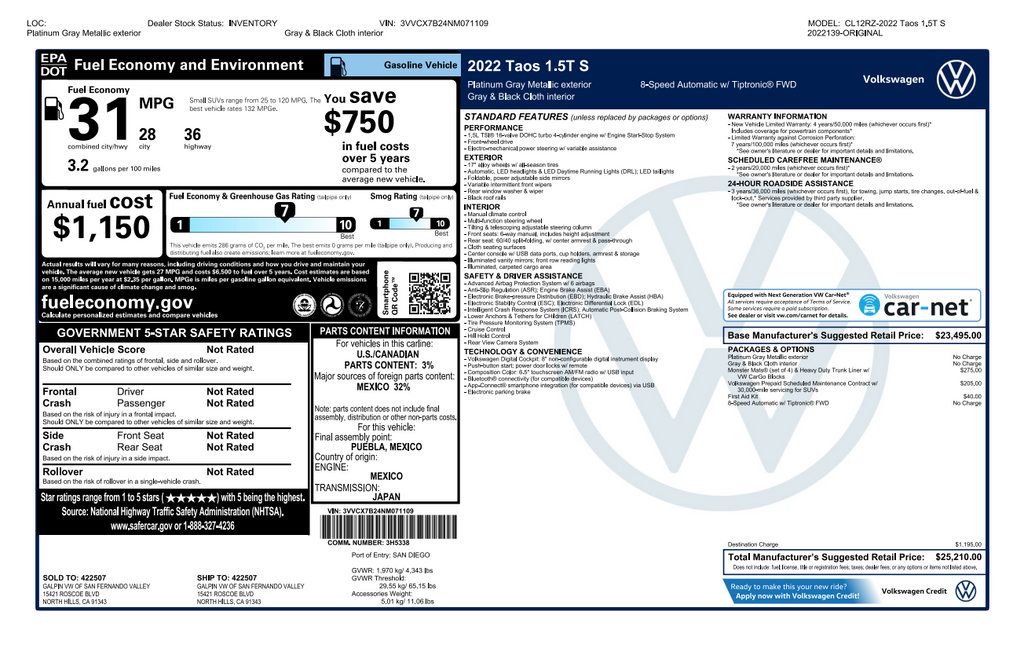 Used 2022 Volkswagen Taos S FWD image 4