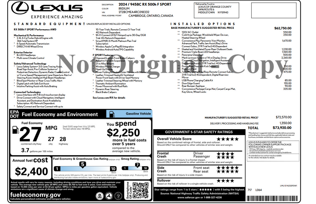 Used 2024 Lexus RX 500h F Sport w/ Convenience Package AWD/4WD image 34