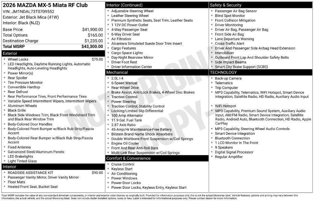 New 2026 MAZDA MX-5 Miata RF Club RWD image 7
