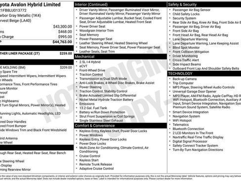 Used 2020 Toyota Avalon Limited w/ All Weather Liner Package FWD image 13