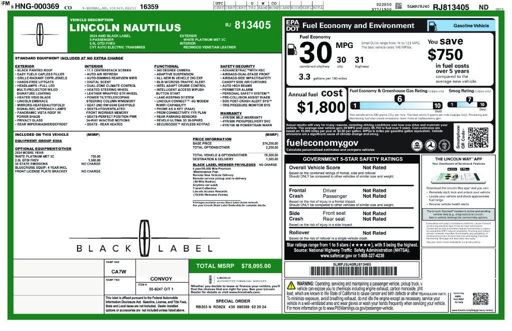 Used 2024 Lincoln Nautilus Black Label AWD/4WD image 2