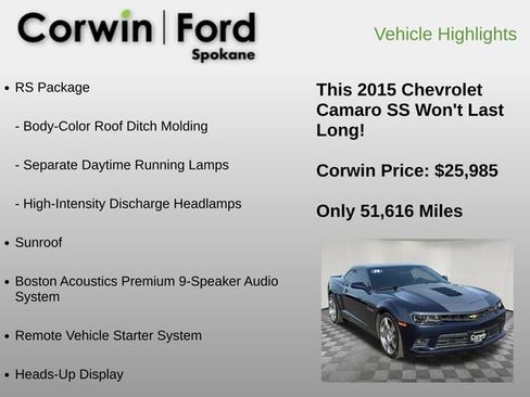 Used 2015 Chevrolet Camaro SS w/ RS Package RWD image 6